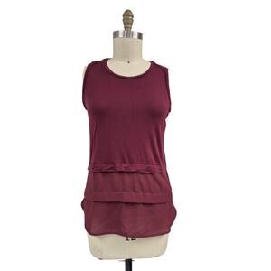 Michael Kors Burgundy Viscose Long Sleeveless Tank Shell Top Sz L